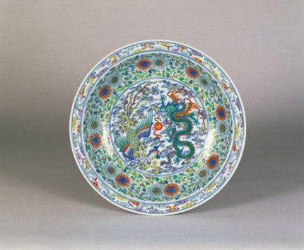 粉彩龍鳳文皿 粉彩龍鳳文皿
